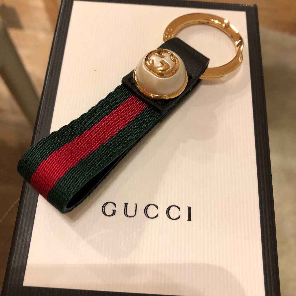 Gucci Green And Red Web Nylon Key Ring New In Box